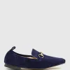 Finer Elastic Back Slipper With Hardware In Navy Suede