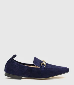 Finer Elastic Back Slipper With Hardware In Navy Suede