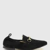 Finer Elastic Back Slipper With Hardware In Black Suede