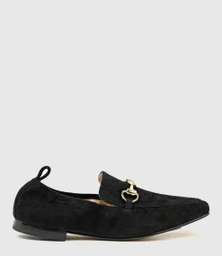 Finer Elastic Back Slipper With Hardware In Black Suede