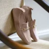 Finer Elastic Back Slipper With Hardware In Nude Suede
