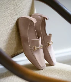 Finer Elastic Back Slipper With Hardware In Nude Suede