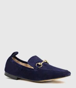 Finer Elastic Back Slipper With Hardware In Navy Suede