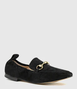 Finer Elastic Back Slipper With Hardware In Black Suede