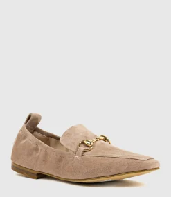 Finer Elastic Back Slipper With Hardware In Nude Suede