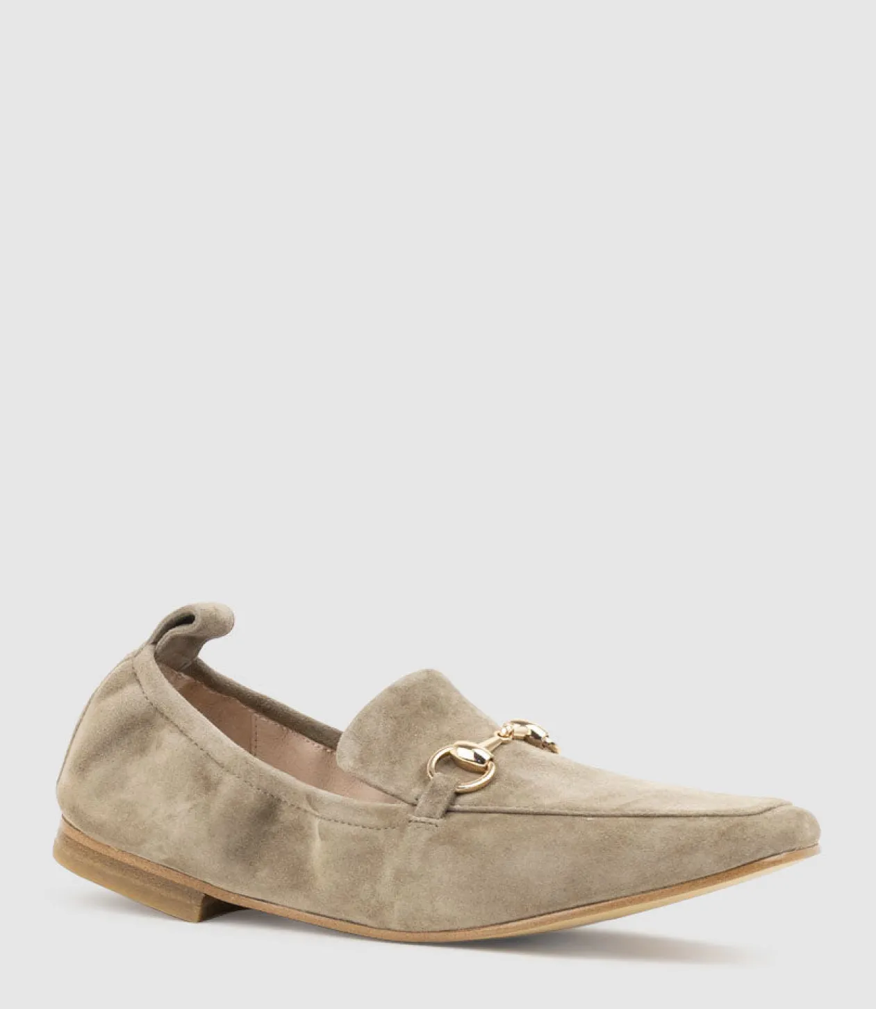 Finer Elastic Back Slipper With Hardware In Latte Suede