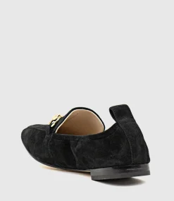 Finer Elastic Back Slipper With Hardware In Black Suede