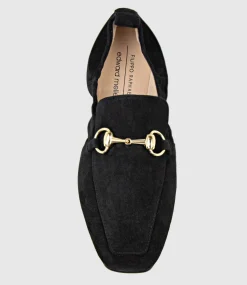 Finer Elastic Back Slipper With Hardware In Black Suede