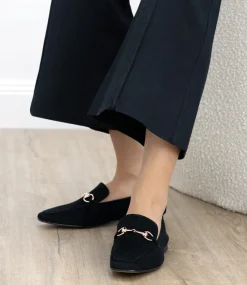 Finer Elastic Back Slipper With Hardware In Black Suede