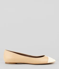 Fynn Cap Toe Ballet In Beige With Offwhite