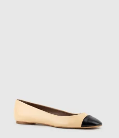Fynn Cap Toe Ballet In Beige With Black