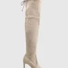 Gabor Thigh High Stretch Boot In Dust Suede