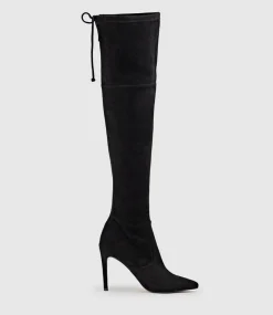 Gabor Thigh High Stretch Boot In Black Suede