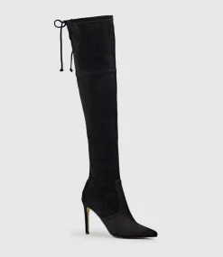 Gabor Thigh High Stretch Boot In Black Suede