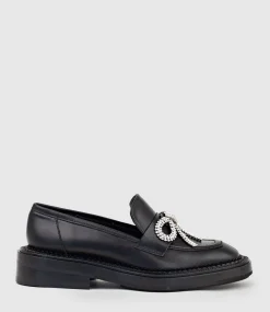 Gael Moccasin With Crystal Bow In Black
