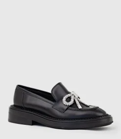 Gael Moccasin With Crystal Bow In Black