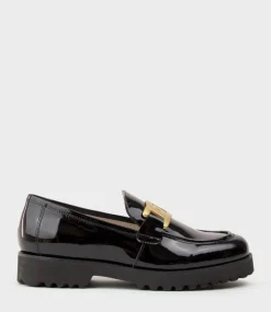 Galad Moccasin With Hardware In Black Patent