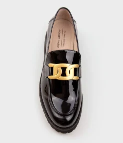 Galad Moccasin With Hardware In Black Patent