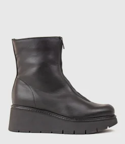 Gale Front Zip Boot On Wedge In Black