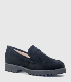 Gentry Chunky Moccasin On Eva Sole In Black Suede