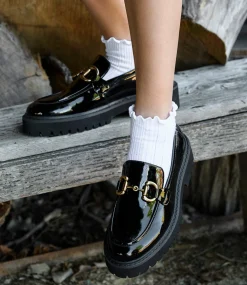 Gideon Moccasin On Chunky Sole In Black Patent