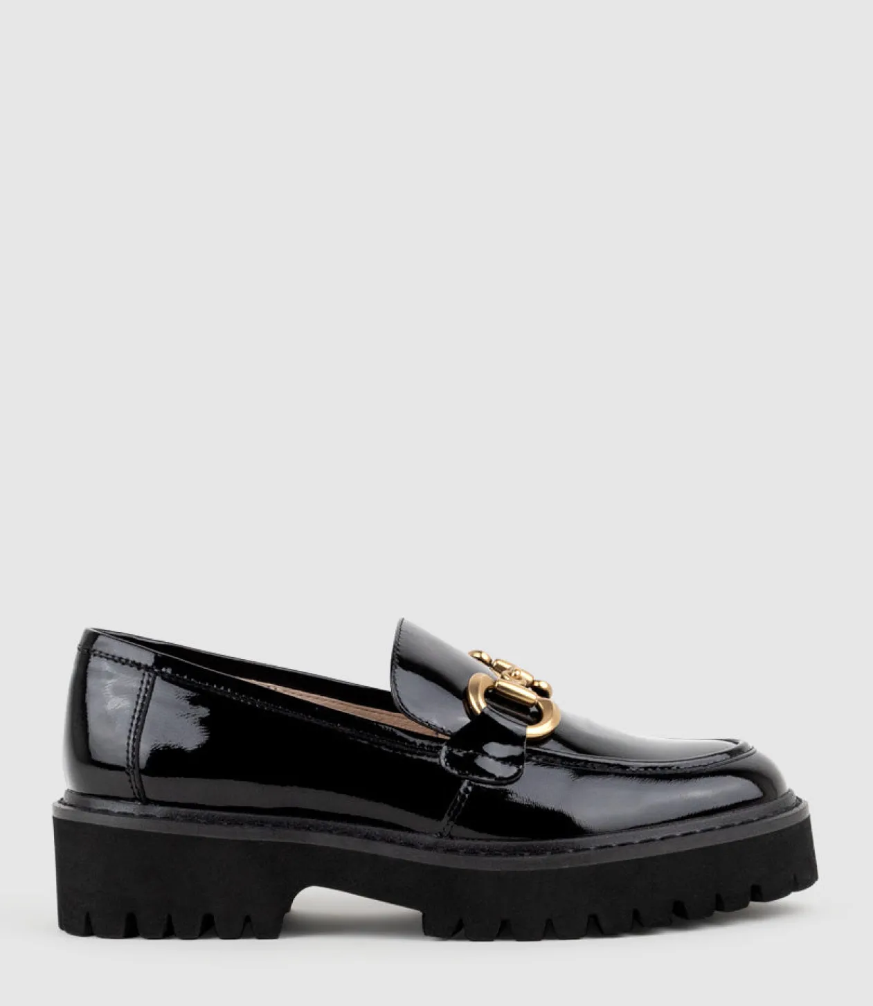 Gideon Moccasin On Chunky Sole In Black Patent