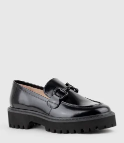 Gideon Moccasin On Chunky Sole In Black High Shine