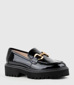 Gideon Moccasin On Chunky Sole In Black Patent