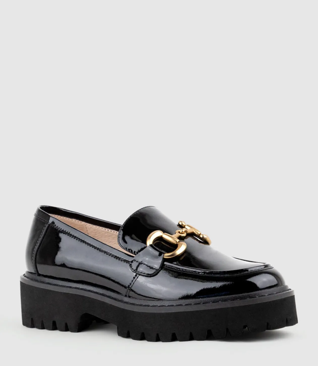 Gideon Moccasin On Chunky Sole In Black Patent