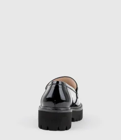 Gideon Moccasin On Chunky Sole In Black High Shine