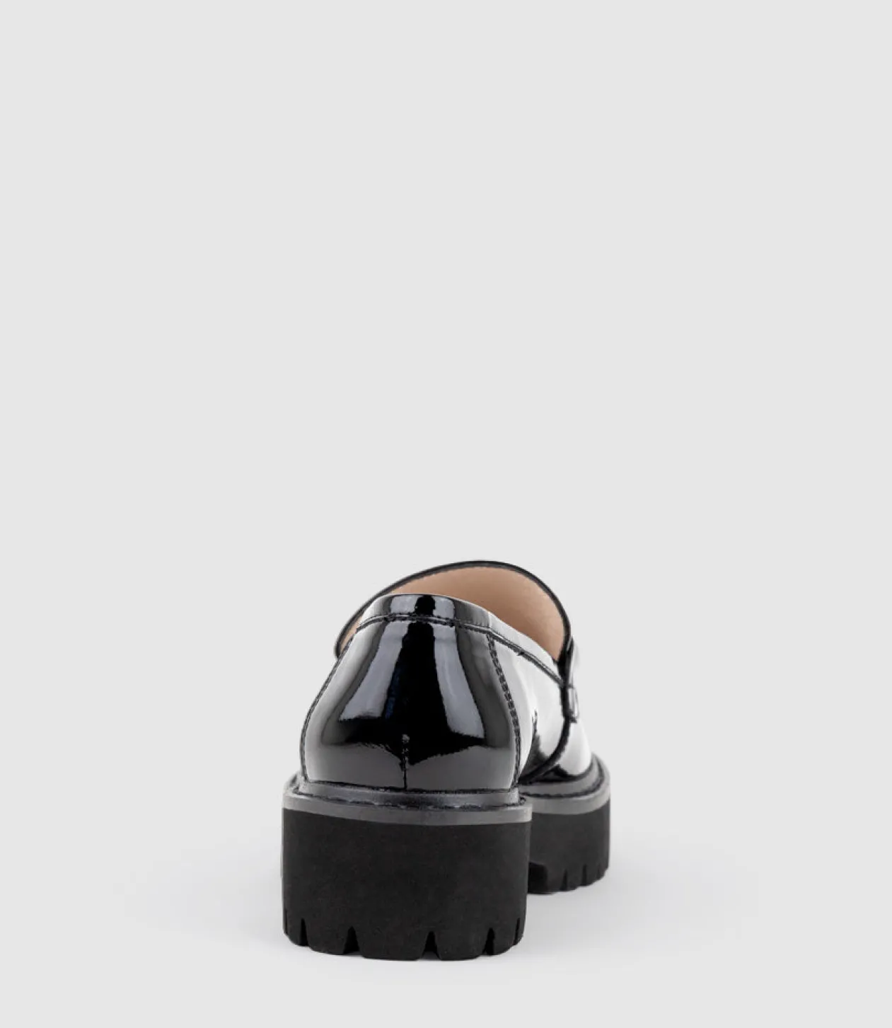 Gideon Moccasin On Chunky Sole In Black High Shine