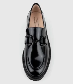 Gideon Moccasin On Chunky Sole In Black High Shine