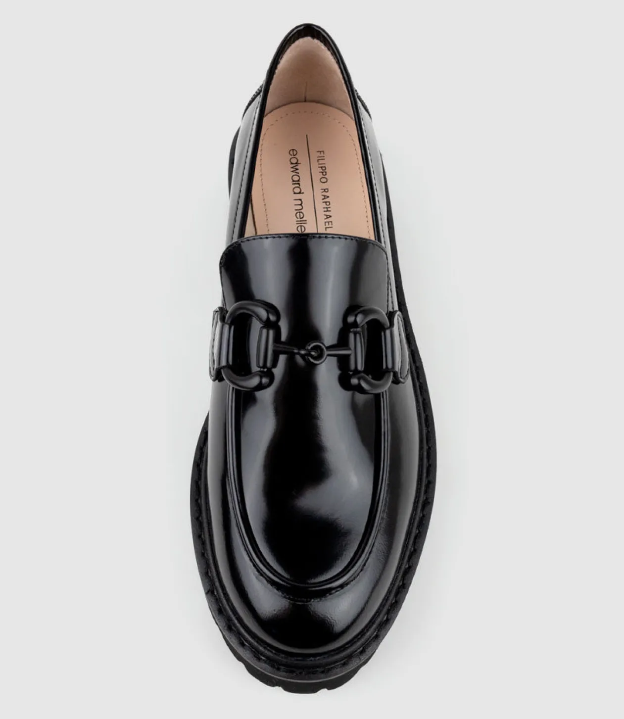 Gideon Moccasin On Chunky Sole In Black High Shine