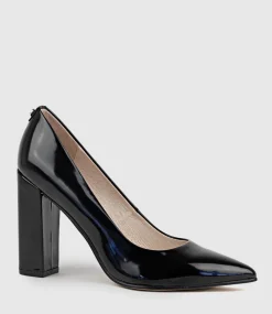 Gigi100 Block Heel Pump In Black High Shine