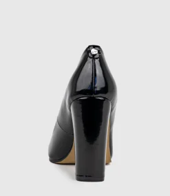 Gigi100 Block Heel Pump In Black High Shine