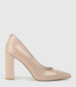 Gigi100 Block Heel Pump In Nude High Shine