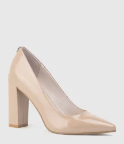 Gigi100 Block Heel Pump In Nude High Shine