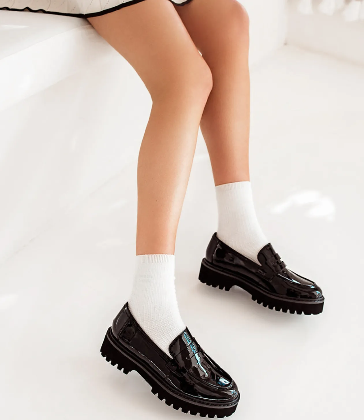 Gillian Moccasin On Chunky Sole In Black Patent