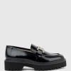 Gillie Moccasin With Crystal Trim In Black High Shine