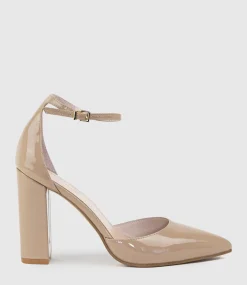 Glam100 Block Heel Dorsay Pump In Nude Patent
