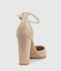 Glam100 Block Heel Dorsay Pump In Nude Patent