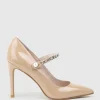 Goldie100 Pointed Pump With Chain In Nude Patent