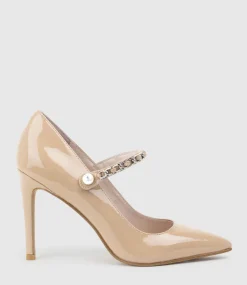 Goldie100 Pointed Pump With Chain In Nude Patent