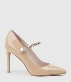 Goldie100 Pointed Pump With Chain In Nude Patent