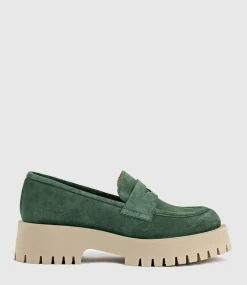 Greville Loafer On Lug Sole In Green Suede
