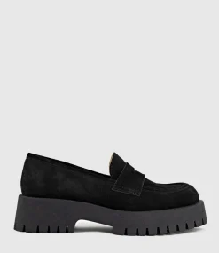 Greville Loafer On Lug Sole In Black Suede