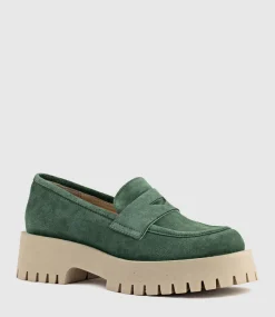 Greville Loafer On Lug Sole In Green Suede