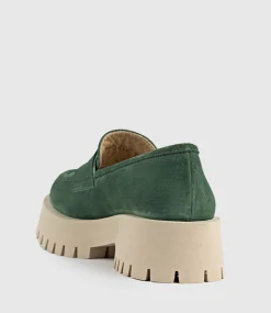 Greville Loafer On Lug Sole In Green Suede