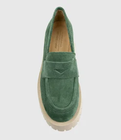 Greville Loafer On Lug Sole In Green Suede