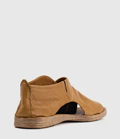 Harper Open Toe Bootie Flat In Tan